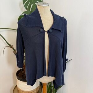 Adore Cardigan Sweater Womens Medium Navy Blue Asymmetrical Sharkbite Knit Top